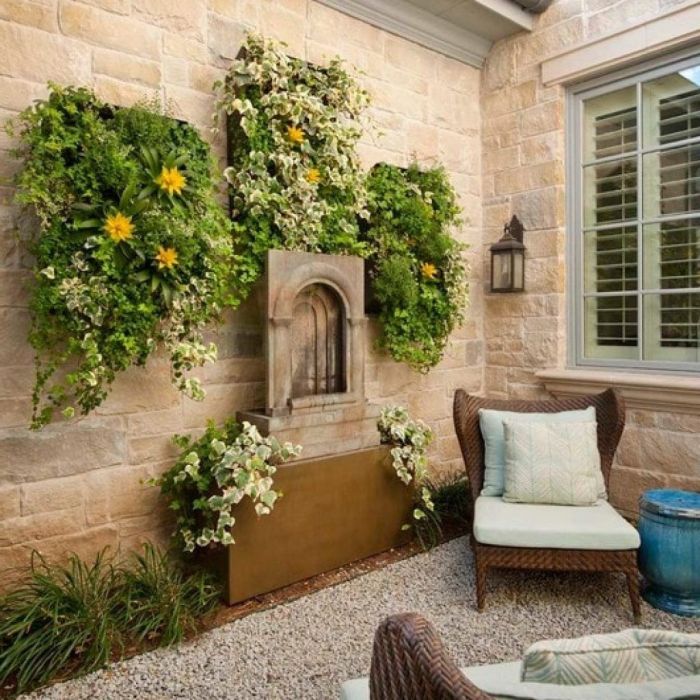 Outdoor wall ideas courtyard backyard seating area interior decor modern walls decorating decorate fence garden exterior patio house small decorations